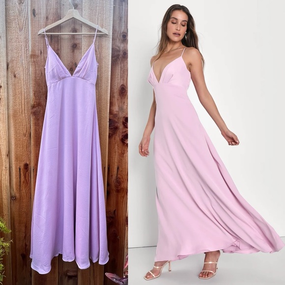 Light Pink Lilac Satin Backless Slip Maxi Dress 🌿🌿 - Picture 1 of 11
